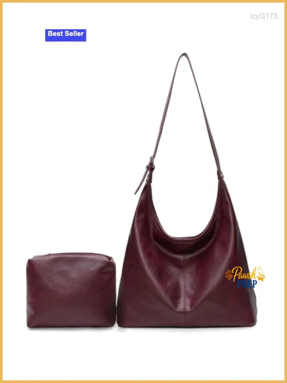 Vegan Leather Slouchy Hobo Tote with Matching Pouch, Adjustable Strap